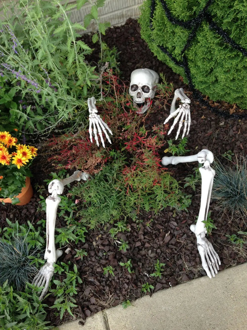 Halloween Decor Skeleton Stakes Halloween Realistic Skull Skeleton Head Human Hand Arms for Halloween Party Home Garden Lawn